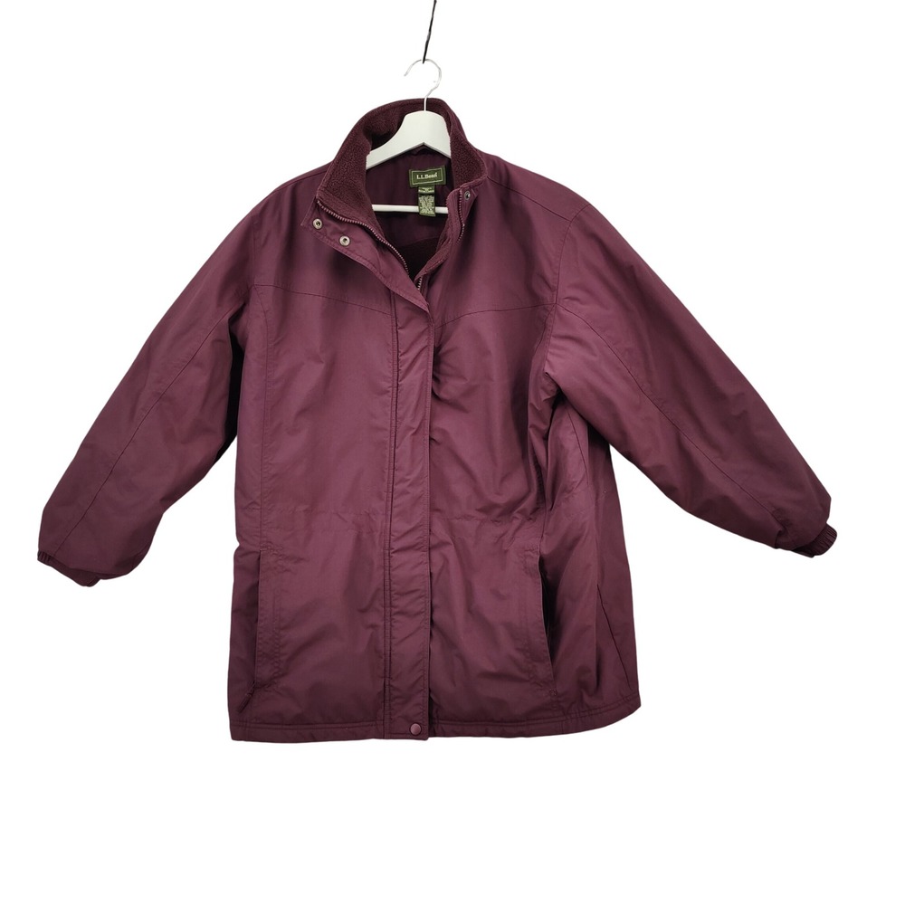 LL Bean Quilted Insulated Waterproof Fleece Lined Jacket Burgundy Women XL Heavy